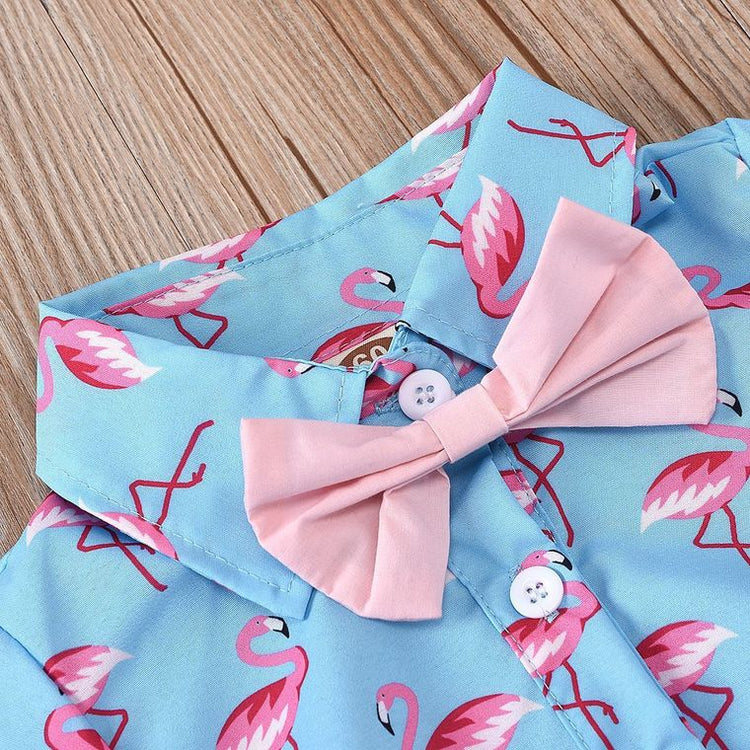 Dinosaur Printed Bodysuit with Bowtie - Summer Boys Clothing
