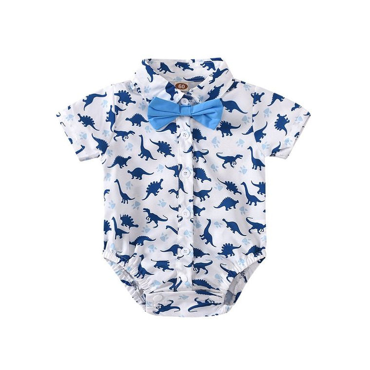 Dinosaur Printed Bodysuit with Bowtie - Summer Boys Clothing