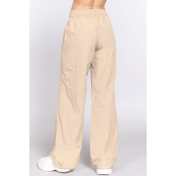 Paperdoll - WAIST ELASTIC PARACHUTE PANTS: NEW KHAKI / M