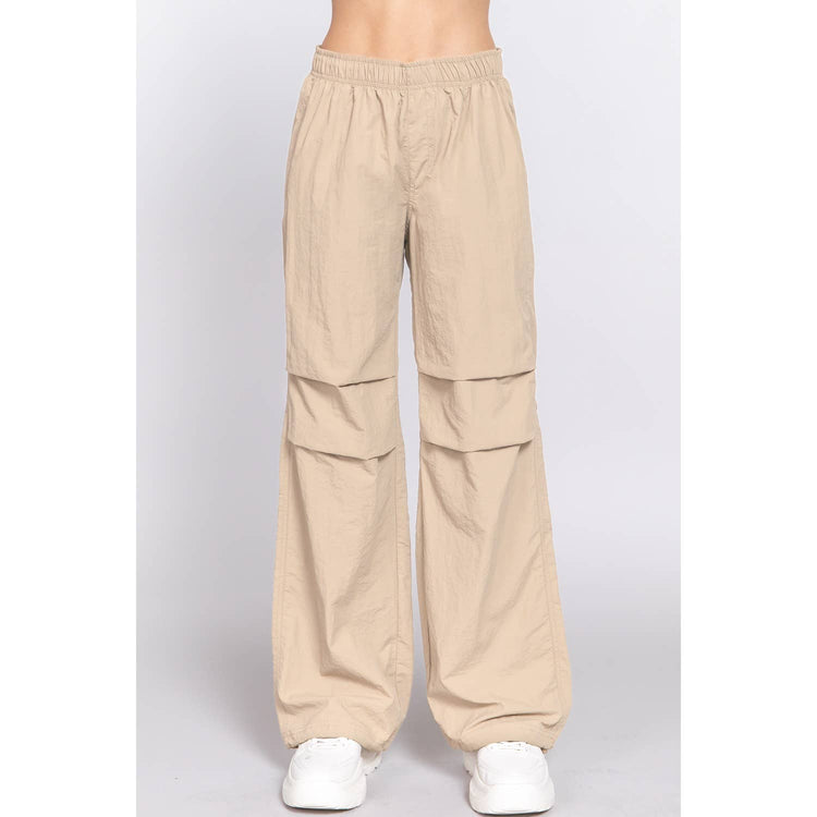 Paperdoll - WAIST ELASTIC PARACHUTE PANTS: NEW KHAKI / M