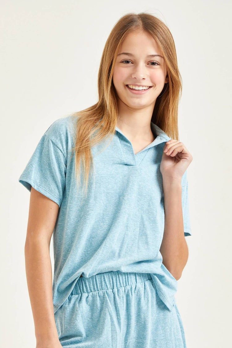 Good Girl - Collared Top and Shorts Matching Set: L / Blue