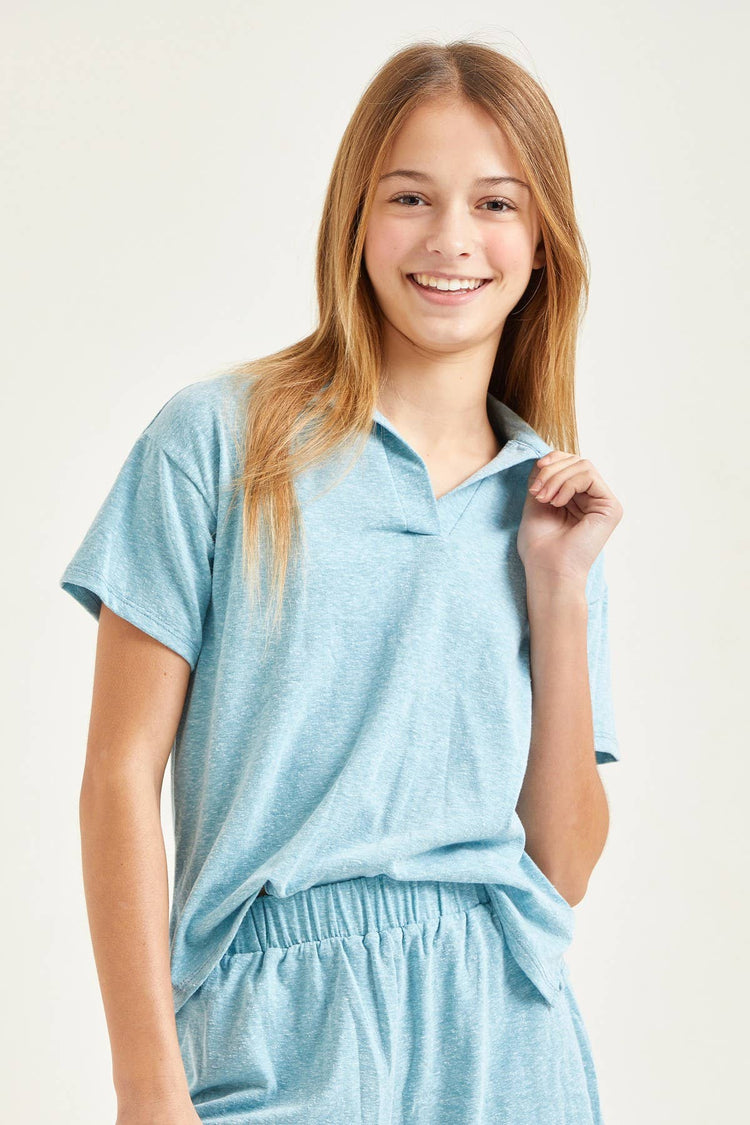 Good Girl - Collared Top and Shorts Matching Set: XL / Blue