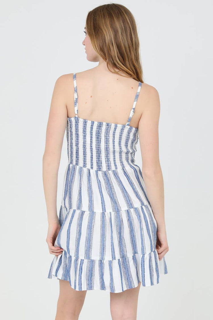 ANGIE - C4143-PAN51 STRIPED V NECK TWIST FRONT CUT OUT SUNDRESS: L