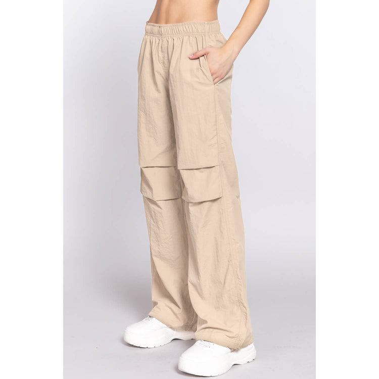 Paperdoll - WAIST ELASTIC PARACHUTE PANTS: NEW KHAKI / L