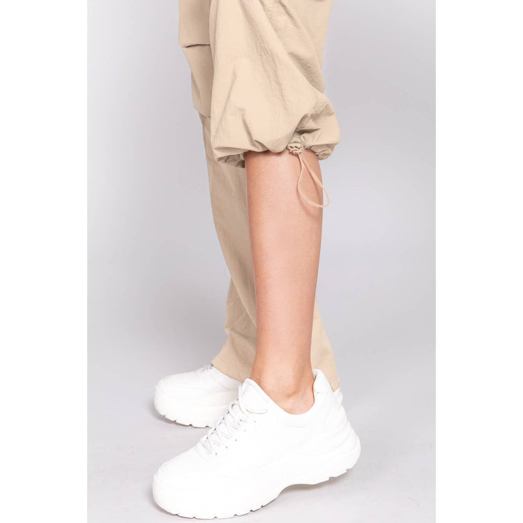 Paperdoll - WAIST ELASTIC PARACHUTE PANTS: NEW KHAKI / L