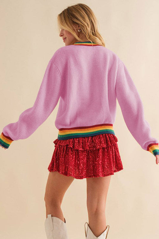 Lovesoft - Bonbon Merry & Bright Colorful Stripes Trim Sweater: Bonbon / 100%Acrylic / L