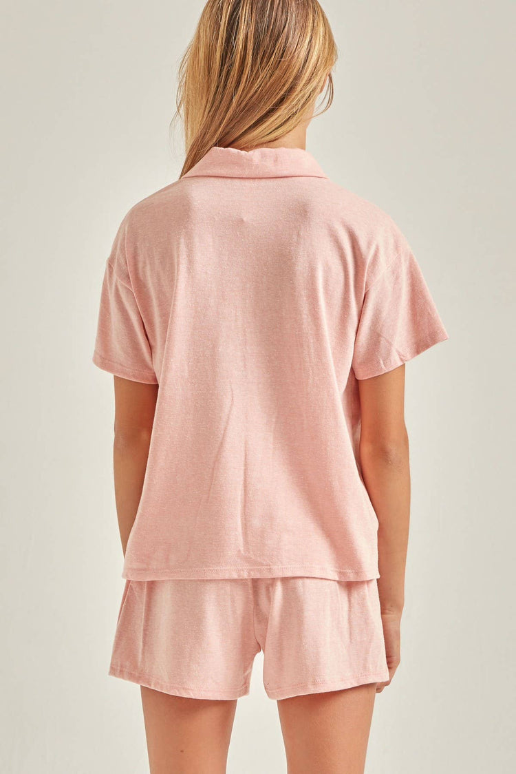 Good Girl - Collared Top and Shorts Matching Set: L / Salmon