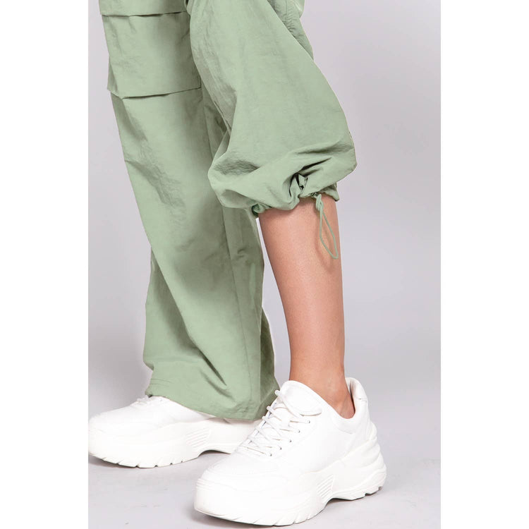 Paperdoll - WAIST ELASTIC PARACHUTE PANTS: GREEN / L