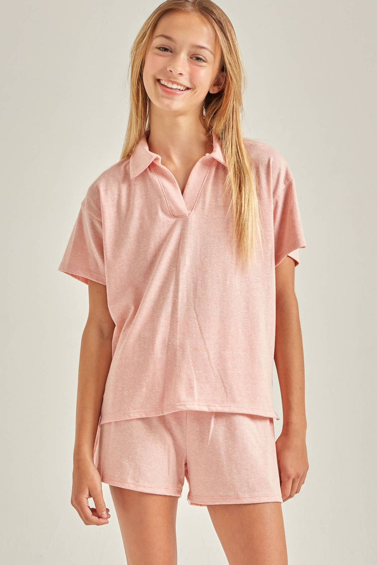 Good Girl - Collared Top and Shorts Matching Set: S / Salmon