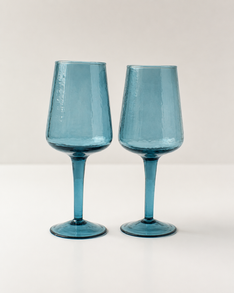 Pair of Handblown Hammered Wine Glasses