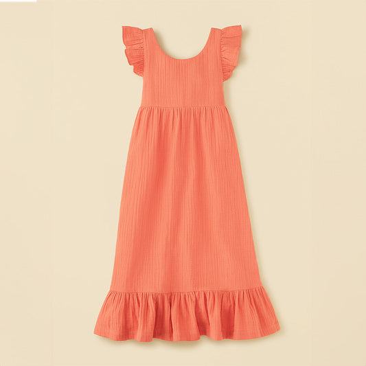 Organic Cotton Maxi Dress With Straps - Burnt Sienna