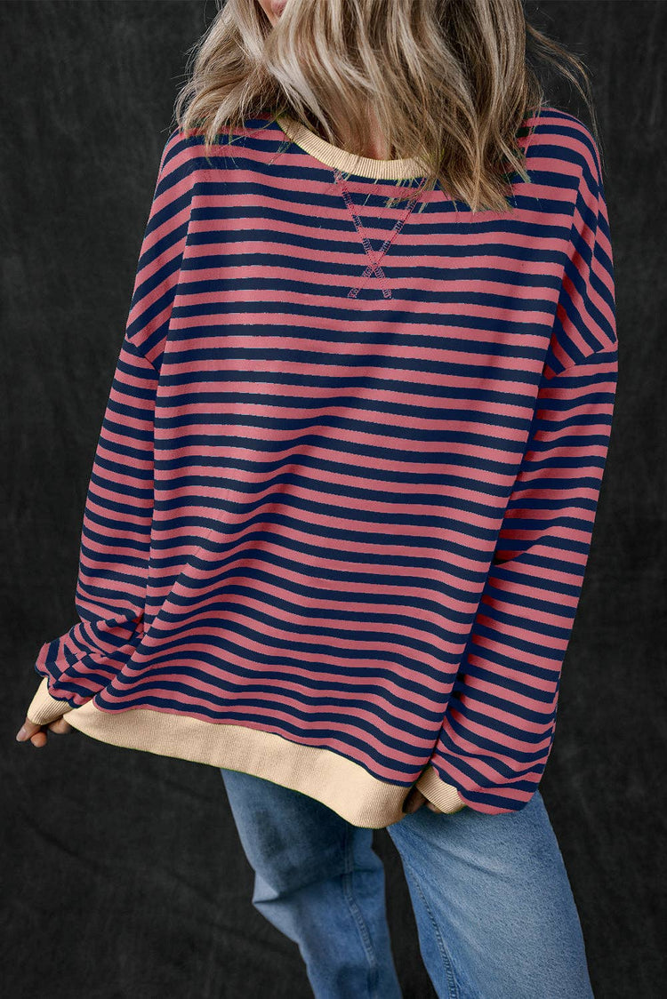 Lovesoft - Stripe Oversized Contrast Trim Pullover Sweatshirt: Green Stripe / 95%Cotton+5%Elastane / XL