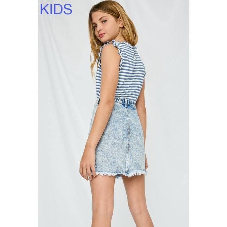 Paperdoll - Girls Distressed Asymmetric Wrap Denim Skirt: Light Denim / L