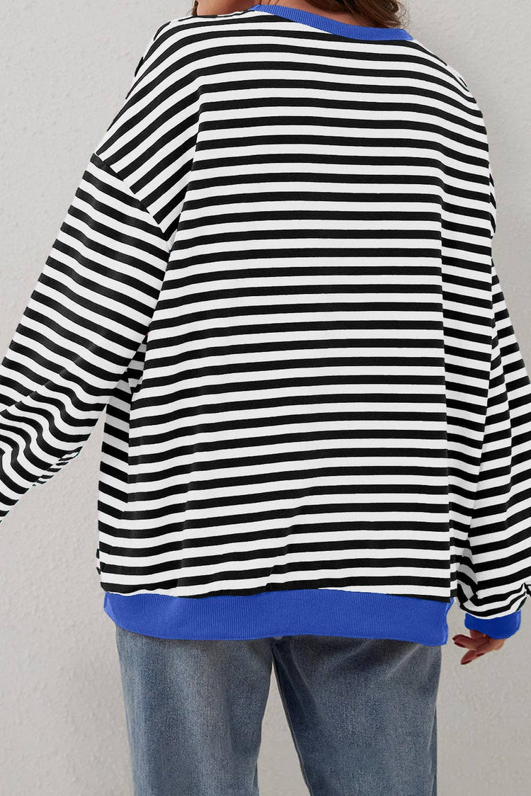 Lovesoft - Stripe Oversized Contrast Trim Pullover Sweatshirt: Green Stripe / 95%Cotton+5%Elastane / XL