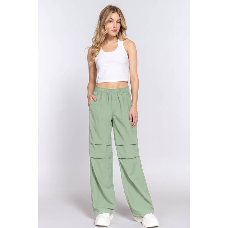 Paperdoll - WAIST ELASTIC PARACHUTE PANTS: NEW KHAKI / L