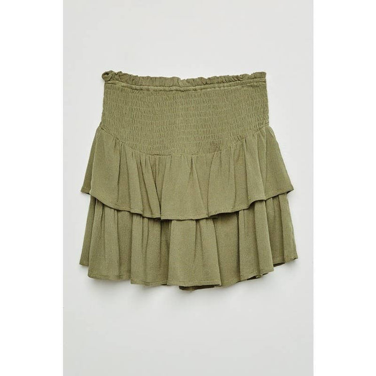 Paperdoll - Girls Smocked Ruffle Tiered Mini Skirt: Denim / S