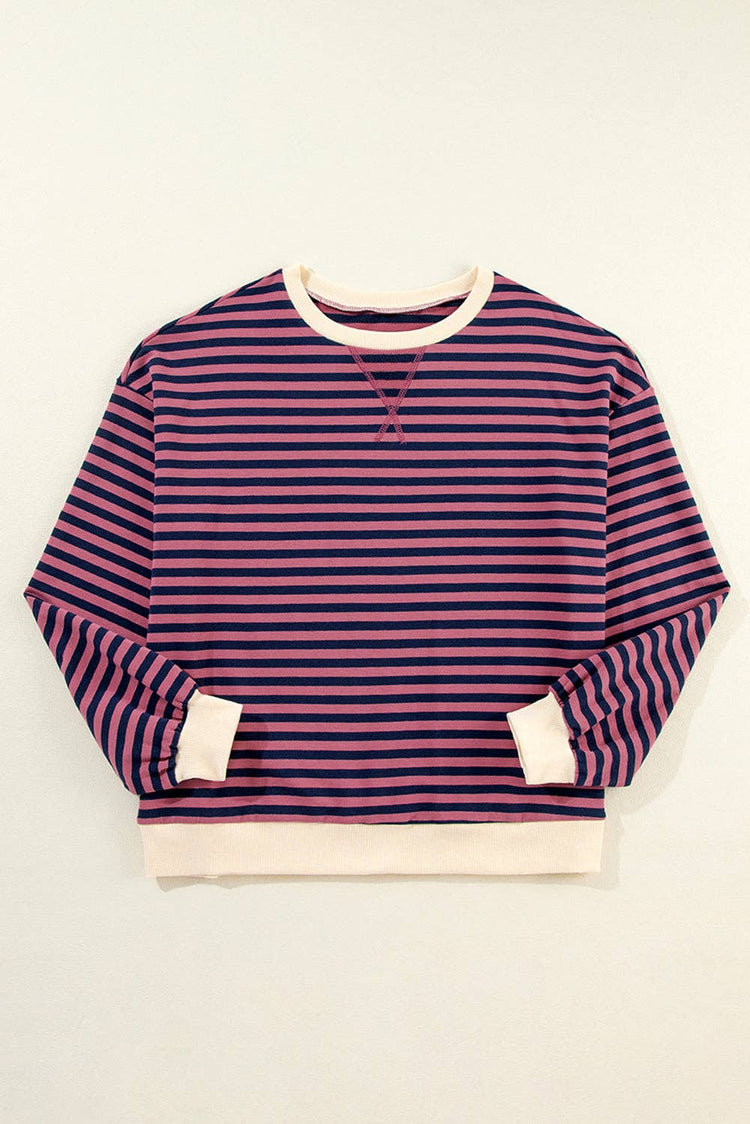 Lovesoft - Stripe Oversized Contrast Trim Pullover Sweatshirt: Green Stripe / 95%Cotton+5%Elastane / XL