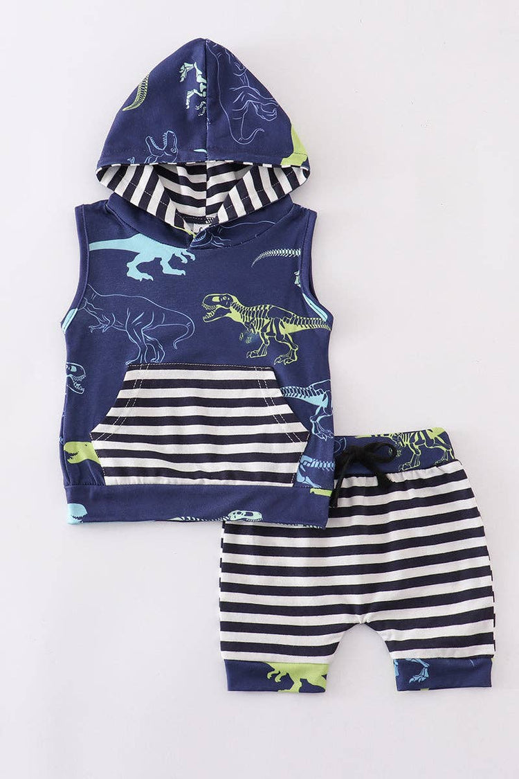 Navy dinosaur shorts hoodie set