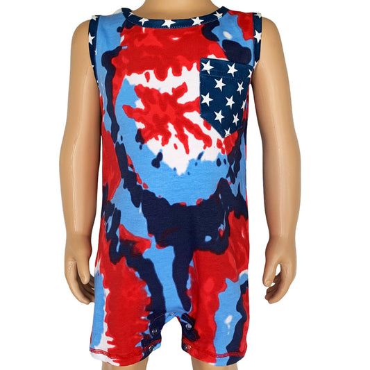 4th of July Baby Boys Tie Dye Romper