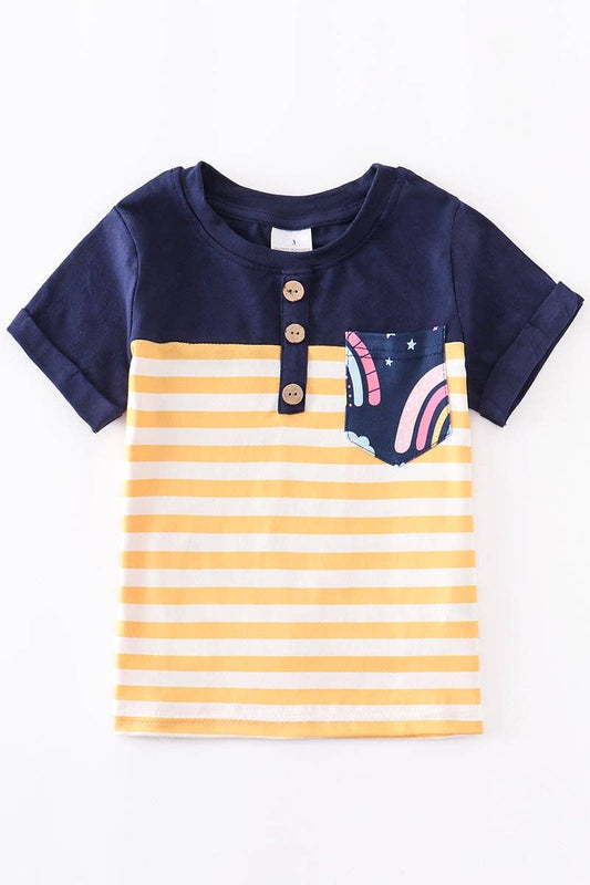 Navy rainbow striped shirt