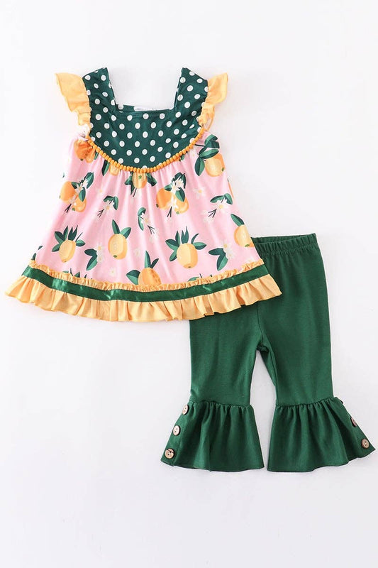 Green lemon ruffle shorts set size 5