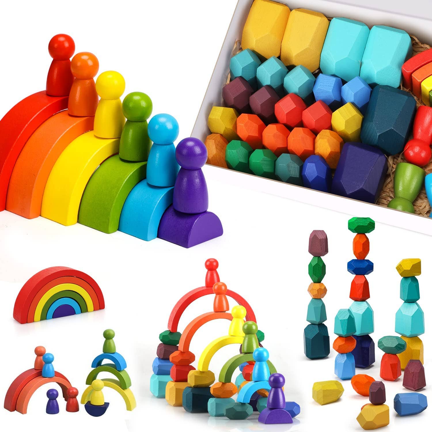 Stack Rainbow Rocks Wooden Rainbow Stacking Rocks Toy – This & That Stores