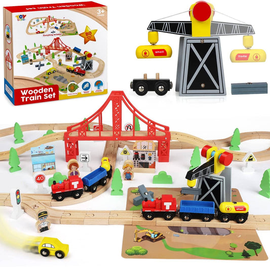 Wooden Track & Train Pack -80 Pcs