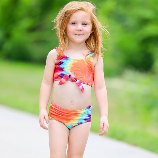 Girls 2 piece Rainbow Tie Dye Tankini Swimsuit