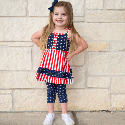 Girls 4th of July Stars Striped Dress & Capri