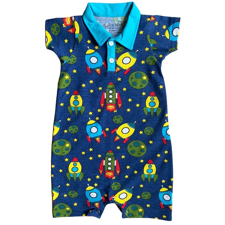 Spaceship shorts Collar Baby Boys Romper