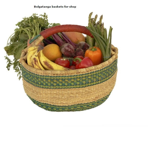 Medium Bolga Market Basket w/ Leather Wrapped Handle (Colors Vary) W: 11" - 13" H: 8"-10", 1 EA