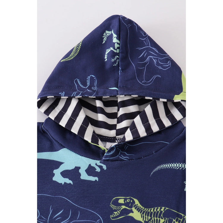Navy dinosaur shorts hoodie set