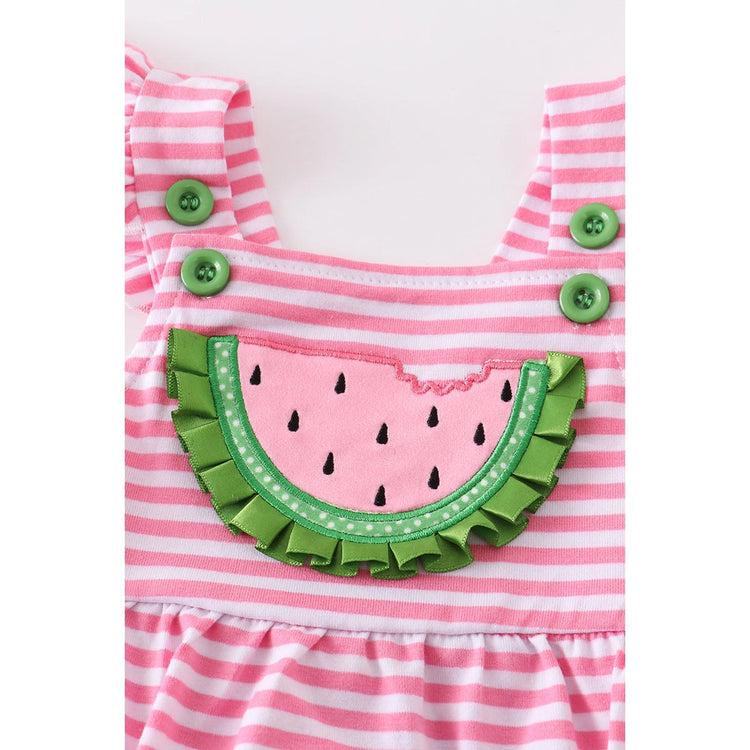 Pink Stripe watermelon ruffle baby romper 12M