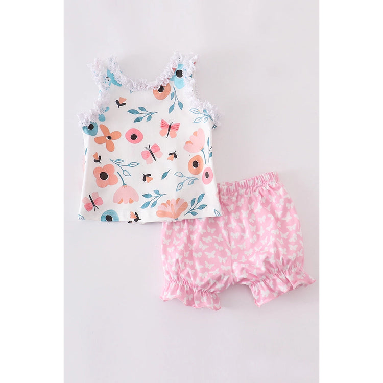 Pink floral  ruffle baby set