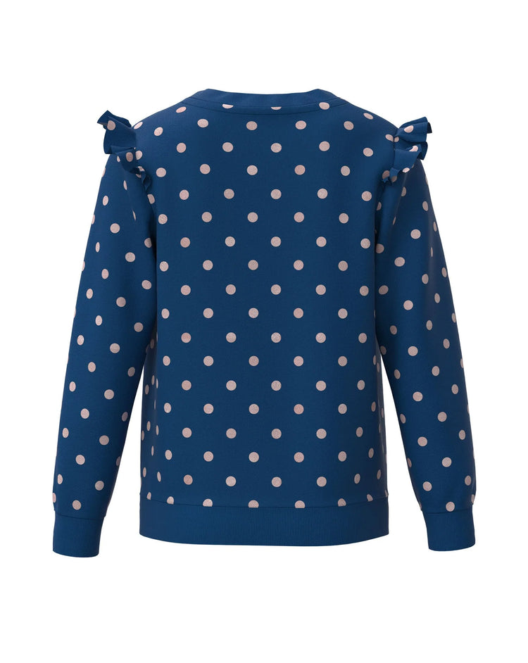 Polka Dots - Girls Ruffle Sweatshirt (size 7- 8)