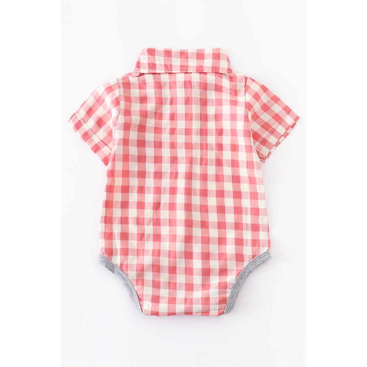Red plaid baby boy shirt romper