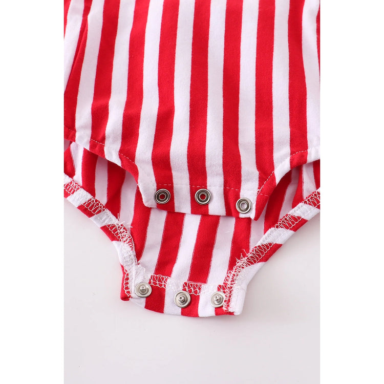 Red striped star ruffle baby romper