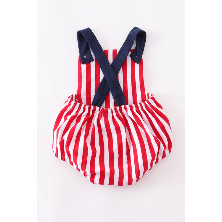 Red striped star ruffle baby romper