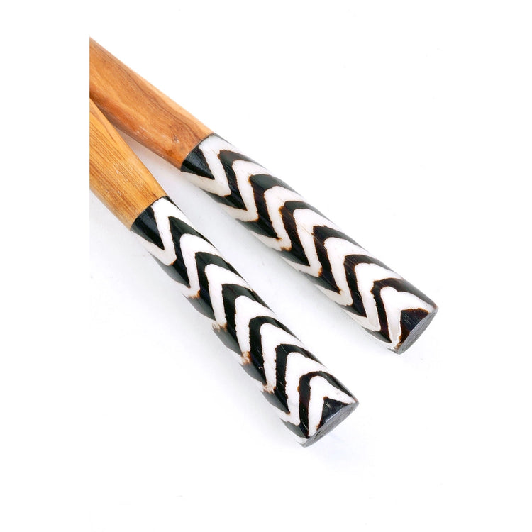 Olivewood Salad Servers with Zebra Striped Bone Handles