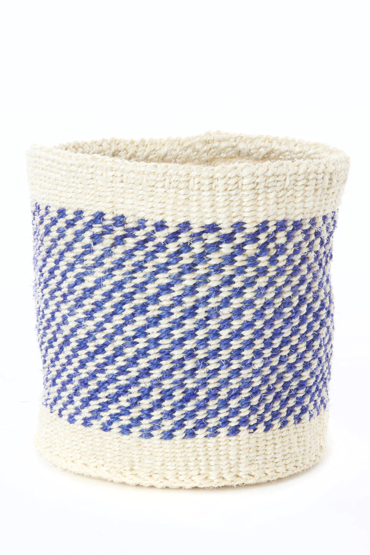 Blue and Cream Twill Sisal Nesting Baskets - Set of Two