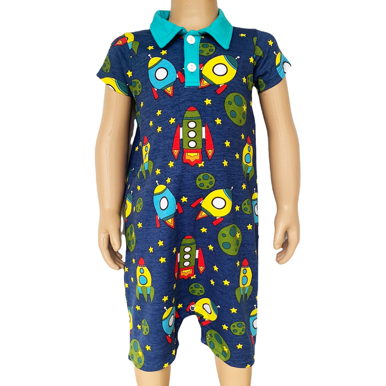 Spaceship shorts Collar Baby Boys Romper