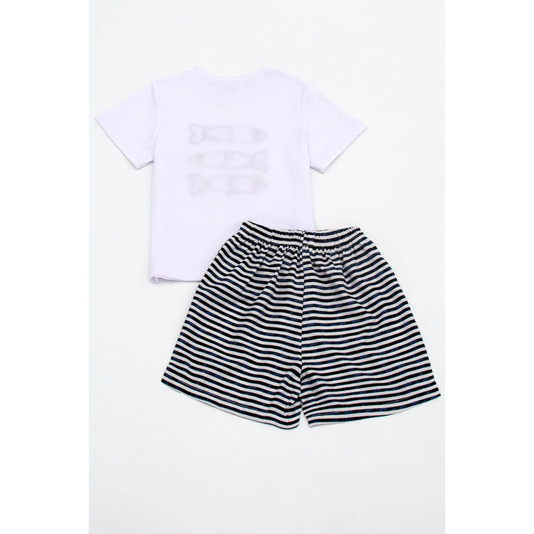 Striped fish applique boy shorts set Size 3