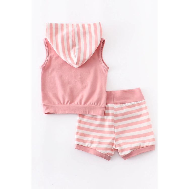 Stripe hoodie baby girl shorts set