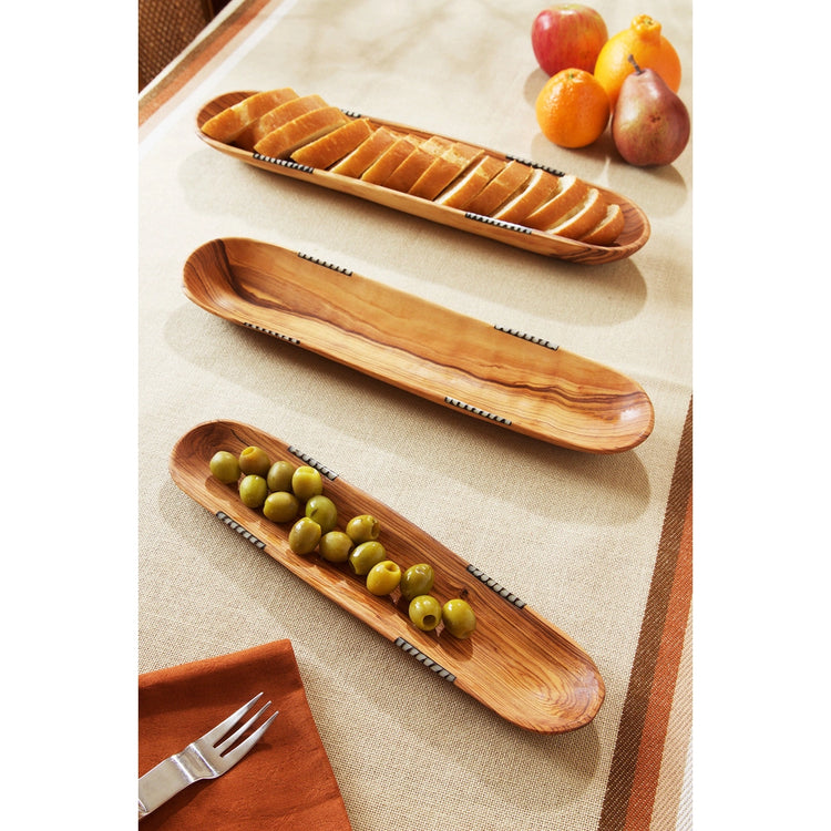 Wild Olive Wood Baguette Trays with Bone Inlay (Set of 3 )