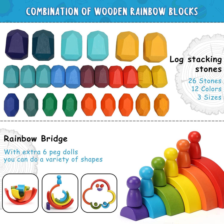 Wooden Rainbow Stacking Rocks Toy