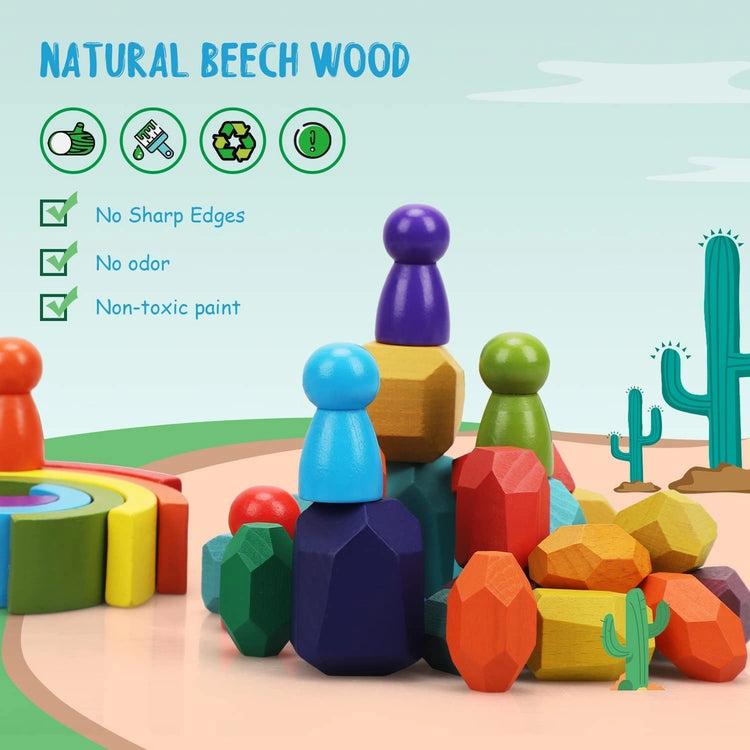 Wooden Rainbow Stacking Rocks Toy