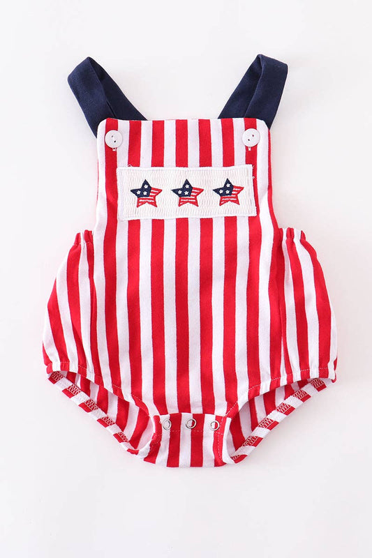 Red striped star ruffle baby romper