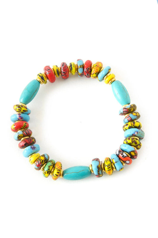 Turquoise and Powder Glass Bead Bracelet