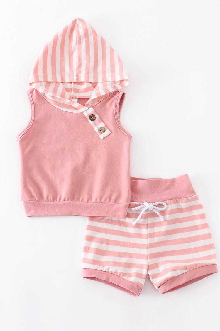 Stripe hoodie baby girl shorts set