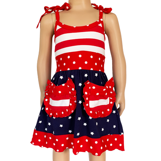 Girls 4th of July Patriotic Red White Blue Dress